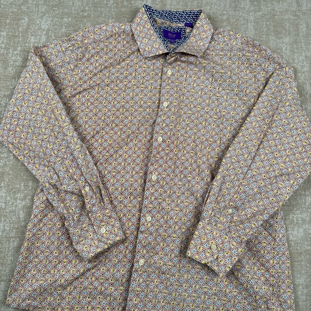 Tallia Men’s Long Sleeve Button Down Colorful Floral Shirt Size Large 17 1/2